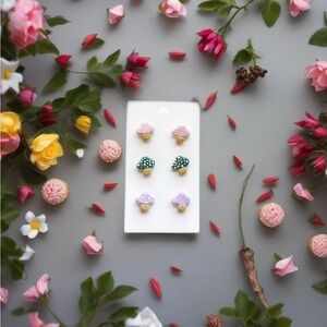 Colorful Cupcake Stud Earrings Set